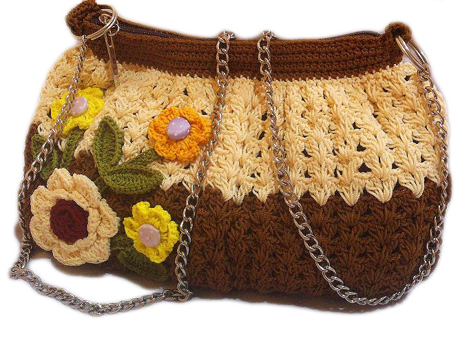 bunga rajut bunga tas Tas Poly  Coklat Crafts Maya Cantik Rajut