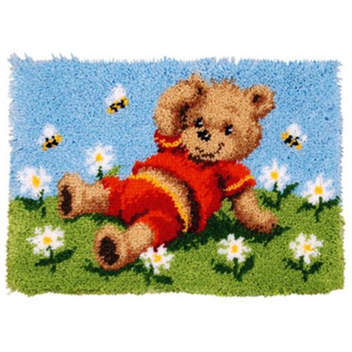 L122 Latch Hook Kit Karpet Rajut Teddy Bear 38×50 cm 1