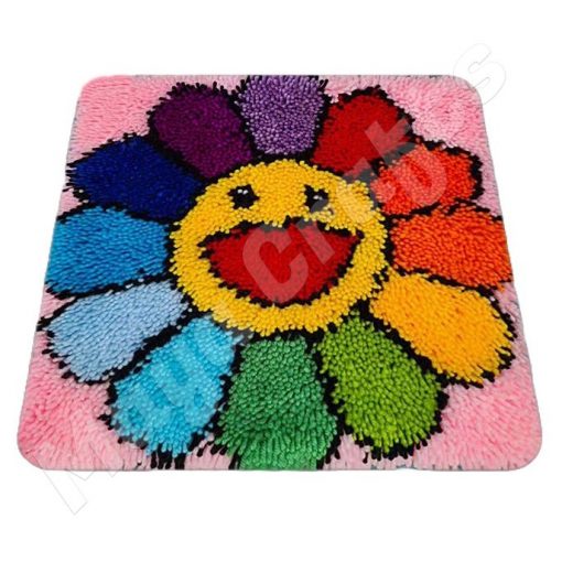L169 Print 45×45 cm Latch Hook Kit Karpet Rajut Smiling Flower 1