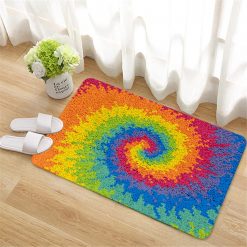 L157 50x38cm Latch Hook Kit Karpet Rajut Spiral Rainbow