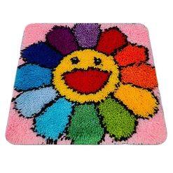 L169 45x45cm Latch Hook Kit Karpet Rajut Smiling Flower