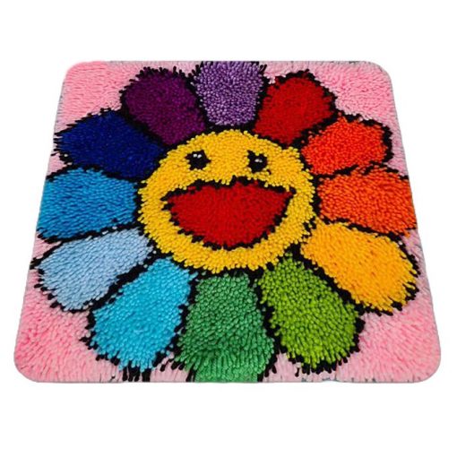 L169 45x45cm Latch Hook Kit Karpet Rajut Smiling Flower 1 L169 45x45cm Latch Hook Kit Karpet Rajut Smiling Flower 1