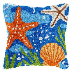 L228 Print 43x43cm Latch Hook Kit Sarung Bantal Rajut Bintang Laut