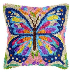 L229 Print 43x43cm Latch Hook Kit Sarung Bantal Rajut Kupu Warna