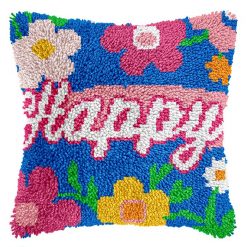 L234 Print 43x43cm Latch Hook Kit Sarung Bantal Rajut Happy